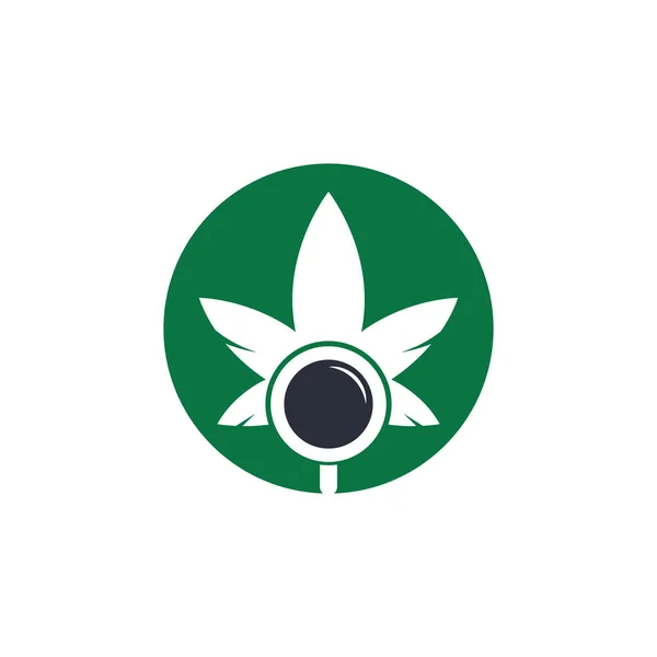 カンナビス検索ロゴデザインベクトルテンプレート マリファナの葉とルーペのロゴの組み合わせ 麻および拡大記号またはアイコン — ストックベクタ