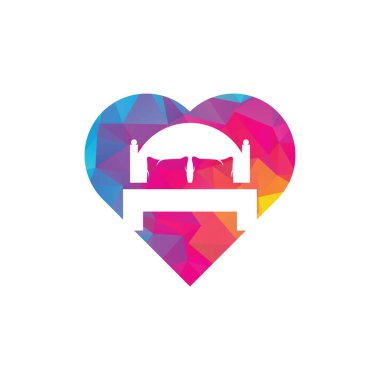 Yatağın kalp şekli vektör logosu tasarımı. Yatak mağazası simgesi logosu tasarımı