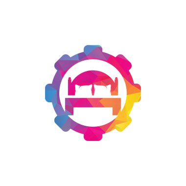 Yatak çark biçimli vektör logosu tasarımı. Yatak mağazası simgesi logosu tasarımı.