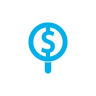 Para Arama Logosu Şablon Tasarımı. Bozuk para ve logo kombinasyonu. Para ve büyütme sembolü veya simgesi.