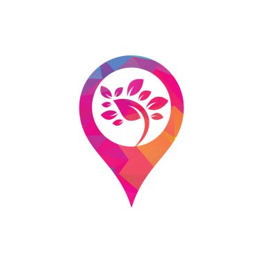 Yaprak GPS 'i logo şablonu şeklinde. Ağaç yaprağı logo şablonu tasarım vektörü, simge illüstrasyonu.