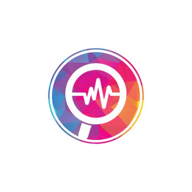 Büyüteç ve kalp atışı şablonu. Nabız izi ve loupe vektör tasarımı. Sağlık logosu tasarım kavramını bul