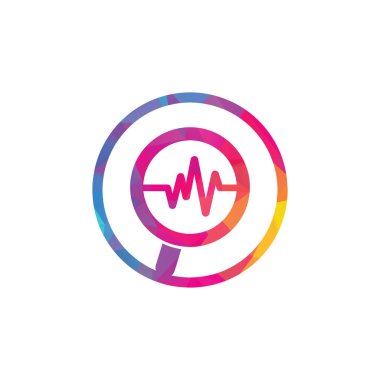 Büyüteç ve kalp atışı şablonu. Nabız izi ve loupe vektör tasarımı. Sağlık logosu tasarım kavramını bul