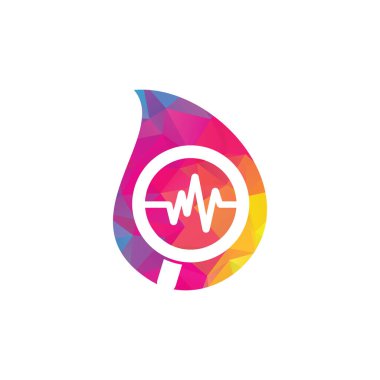 Nabız düşüşü logo tasarımı konseptini bul. Büyüteç ve kalp atışı şablonu. Nabız izi ve loupe vektörü