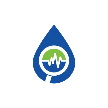 Nabız düşüşü logo tasarımı konseptini bul. Büyüteç ve kalp atışı şablonu. Nabız izi ve loupe vektörü