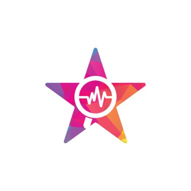 Nabız yıldızı şeklindeki logo tasarımı konseptini bul. Büyüteç ve kalp atışı şablonu. Nabız izi ve loupe vektörü