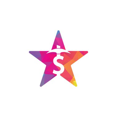 Madencilik yıldızı şekilli logo tasarımı. Madencilik endüstrisinin logo tasarım şablonu. Dolar madenciliği logo vektör çizimi