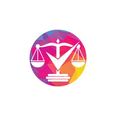 Hukuk firması vektör logosu tasarımı. İşaretleme simgesi vektör tasarımı ile kanun ölçekleri.
