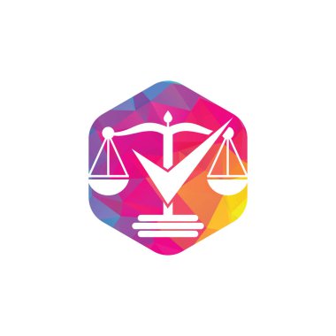 Hukuk firması vektör logosu tasarımı. İşaretleme simgesi vektör tasarımı ile kanun ölçekleri.