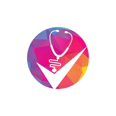 Sağlık kontrol logosu tasarım şablonu. Kontrol listesi şekilli steteskop simgesi. Tıbbi Kontrol Logosu Tasarım Şablonu