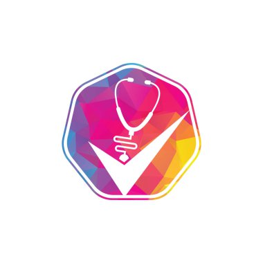 Sağlık kontrol logosu tasarım şablonu. Kontrol listesi şekilli steteskop simgesi. Tıbbi Kontrol Logosu Tasarım Şablonu
