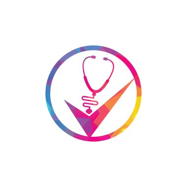 Sağlık kontrol logosu tasarım şablonu. Kontrol listesi şekilli steteskop simgesi. Tıbbi Kontrol Logosu Tasarım Şablonu