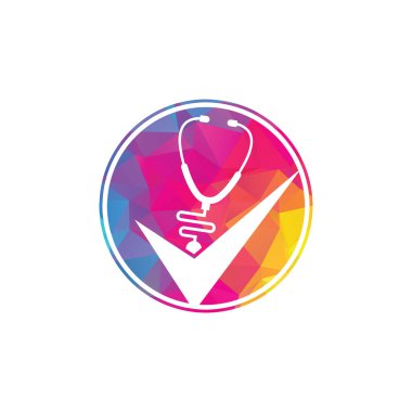 Sağlık kontrol logosu tasarım şablonu. Kontrol listesi şekilli steteskop simgesi. Tıbbi Kontrol Logosu Tasarım Şablonu
