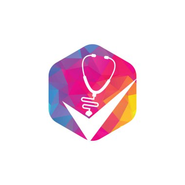 Sağlık kontrol logosu tasarım şablonu. Kontrol listesi şekilli steteskop simgesi. Tıbbi Kontrol Logosu Tasarım Şablonu