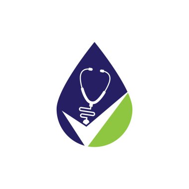 Stetoskop damla şekli logo tasarım şablonunu kontrol et. Kontrol listesi şekilli steteskop simgesi. Tıbbi Kontrol Logosu Tasarım Şablonu
