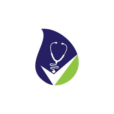 Stetoskop damla şekli logo tasarım şablonunu kontrol et. Kontrol listesi şekilli steteskop simgesi. Tıbbi Kontrol Logosu Tasarım Şablonu