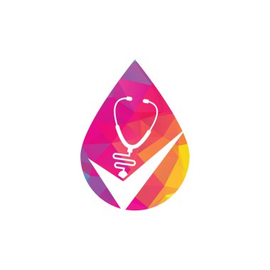 Stetoskop damla şekli logo tasarım şablonunu kontrol et. Kontrol listesi şekilli steteskop simgesi. Tıbbi Kontrol Logosu Tasarım Şablonu