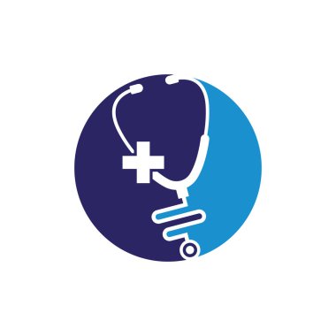 Çapraz ve steteskop sembollü sağlık vektörü logosu. Çapraz sağlık logosu