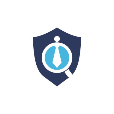 Görev Logosu Tasarım Vektörü. Büyüteçli iş arama simgesi, kiralık sembol için insanları seçin. İş ya da çalışan logosu