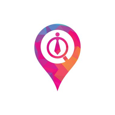 Job GPS şekilli logo tasarım vektörü. Büyüteçli iş arama simgesi, kiralık sembol için insanları seçin. İş ya da çalışan logosu