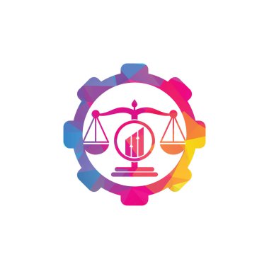 Adalet finans tekerleği şekilli logo vektör şablonu. Grafik logosu tasarımlı yaratıcı hukuk firması