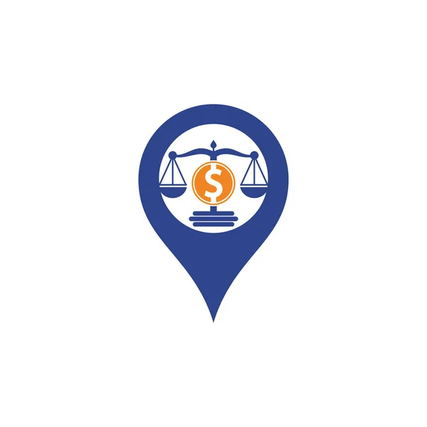 Geld Anwaltskanzlei Karte Pin Form Vektor Logo Design Finanzierungskonzept Logotyp — Stockvektor