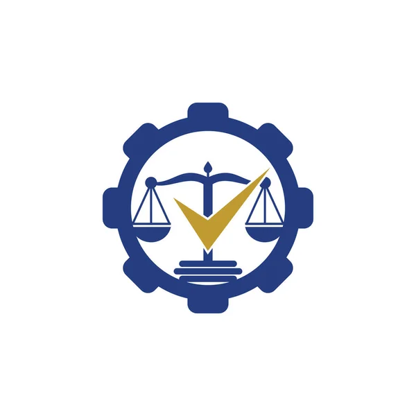 Anwaltskanzlei Zahnradform Logo Vektor Überprüfen Anwaltskanzlei Vektor Logo Design Gesetzesskala — Stockvektor