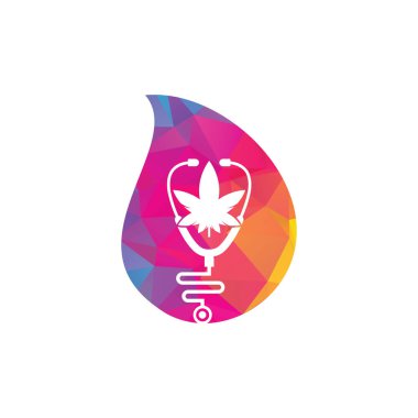 Kenevir Doktoru şekil logo vektörünü bırakır. Stetoskop kenevir logo tasarım şablonu.