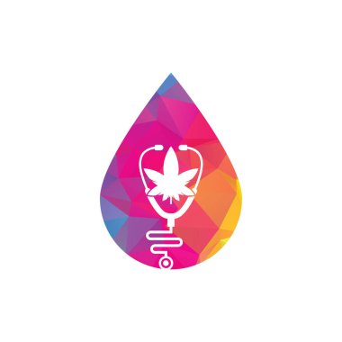 Kenevir Doktoru şekil logo vektörünü bırakır. Stetoskop kenevir logo tasarım şablonu.