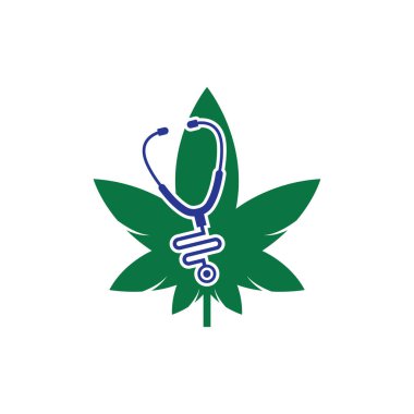 Kenevir Doktor Logo Vektörü. Stetoskop kenevir logo tasarım şablonu.