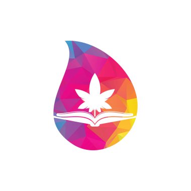 Kitap ve marihuana konsept logo şablonu bırakıyor. Tıp eğitimi için uygun.
