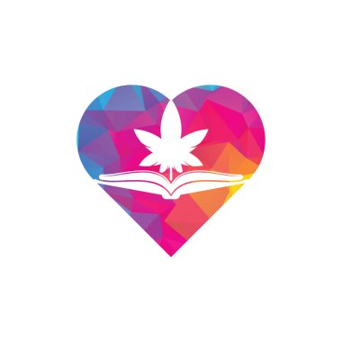 Kitap ve marihuana kalp şekli logo şablonu. Tıp eğitimi için uygun.