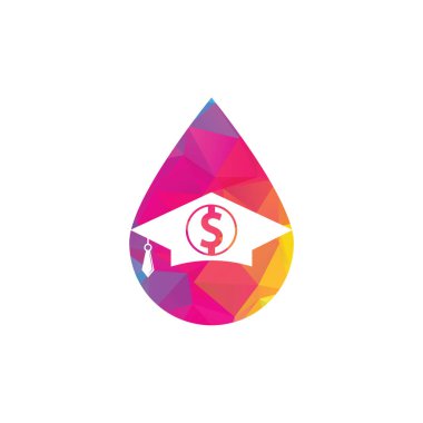 Mezuniyet şapkası ve dolar düşürme şekli logo tasarımı. Mezuniyet şapkası ve madeni para logosu kombinasyonu.