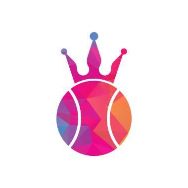 Tenis kralı vektör logosu tasarımı. Tenis topu ve taç simgesi tasarım şablonu.