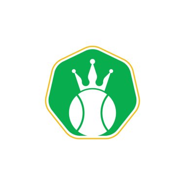 Tenis kralı vektör logosu tasarımı. Tenis topu ve taç simgesi tasarım şablonu.