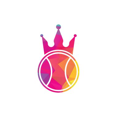 Tenis kralı vektör logosu tasarımı. Tenis topu ve taç simgesi tasarım şablonu.