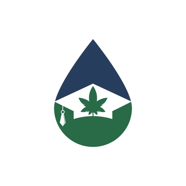 Bildung Cannabis Tropfen Form Konzept Logo Design Graduiertenmütze Und Marihuana — Stockvektor