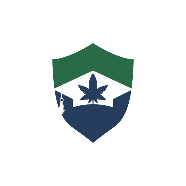 教育と大麻のロゴデザイン 卒業キャップとマリファナのロゴアイコンテンプレート — ストックベクタ