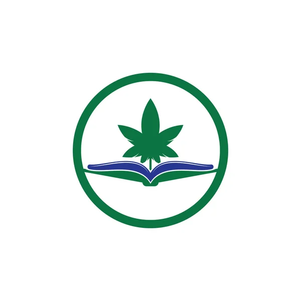 Libro Marijuana Simbolo Logo Modello Adatto Educazione Medica — Vettoriale Stock