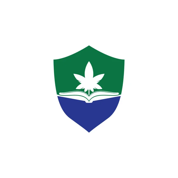 Libro Marijuana Simbolo Logo Modello Adatto Educazione Medica — Vettoriale Stock