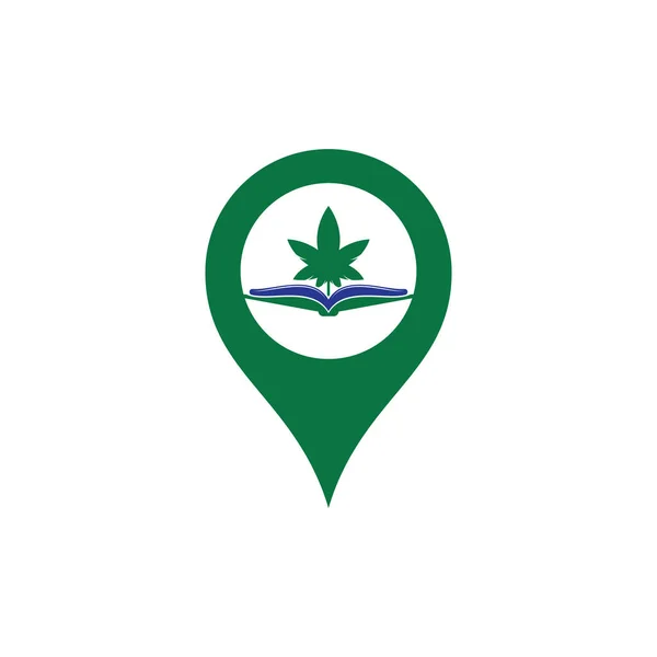 Buch Und Marihuana Karte Nadel Form Konzept Symbol Logo Vorlage — Stockvektor