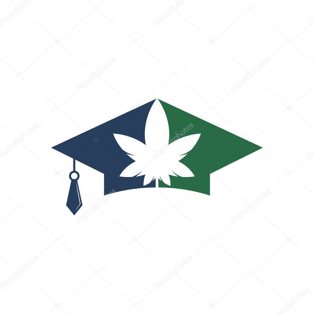 Education and cannabis logo design. Graduation cap and marijuana logo icon template.