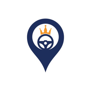King GPS konsept vektör logosu tasarımını kullan. Yönlendirme ve Taç simgesi.