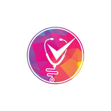 Sağlık kontrol logosu tasarım şablonu. Kontrol listesi şekilli steteskop simgesi. Tıbbi Kontrol Logosu Tasarım Şablonu