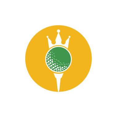 King golf vektör logosu tasarımı. Taç vektör simgesi ile golf topu.