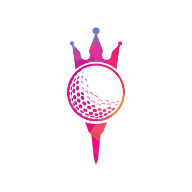 King golf vektör logosu tasarımı. Taç vektör simgesi ile golf topu.