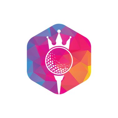 King golf vektör logosu tasarımı. Taç vektör simgesi ile golf topu.
