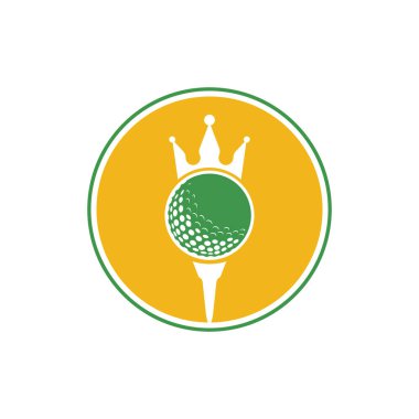 King golf vektör logosu tasarımı. Taç vektör simgesi ile golf topu.