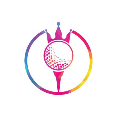 King golf vektör logosu tasarımı. Taç vektör simgesi ile golf topu.