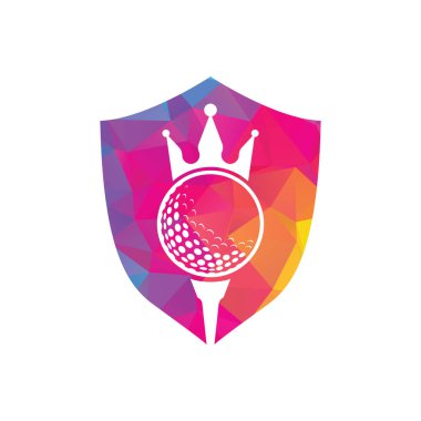 King golf vektör logosu tasarımı. Taç vektör simgesi ile golf topu.